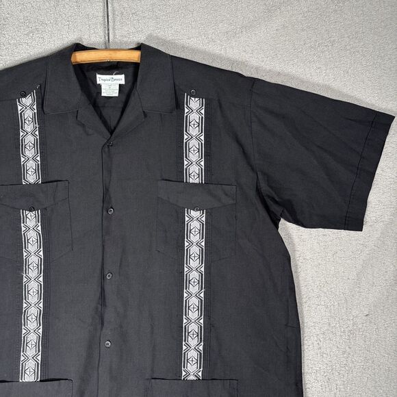 Tropical Breeze Shirt Men's Size XL Button Up Camp Cigar Cuba Black Embroidered - Picture 4 of 15